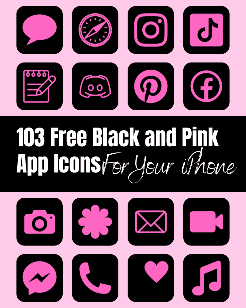 black and pink app icons