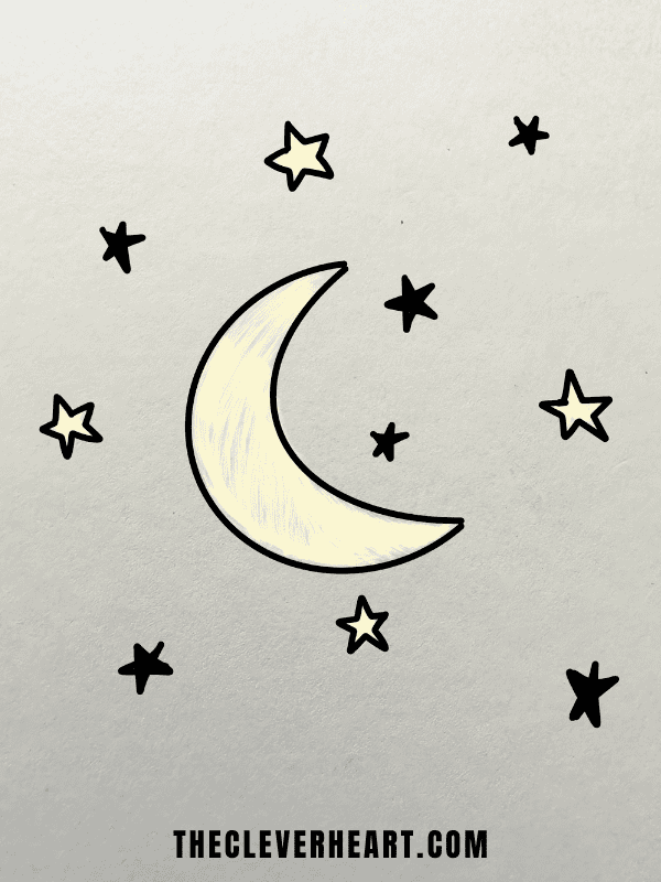 cute easy stars and moon drawing