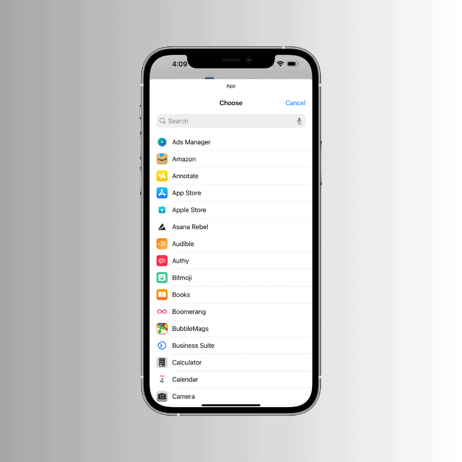 choose app in shortcuts to change the icon