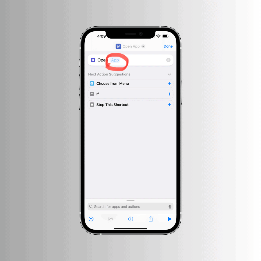 select the app icon in shortcuts to change