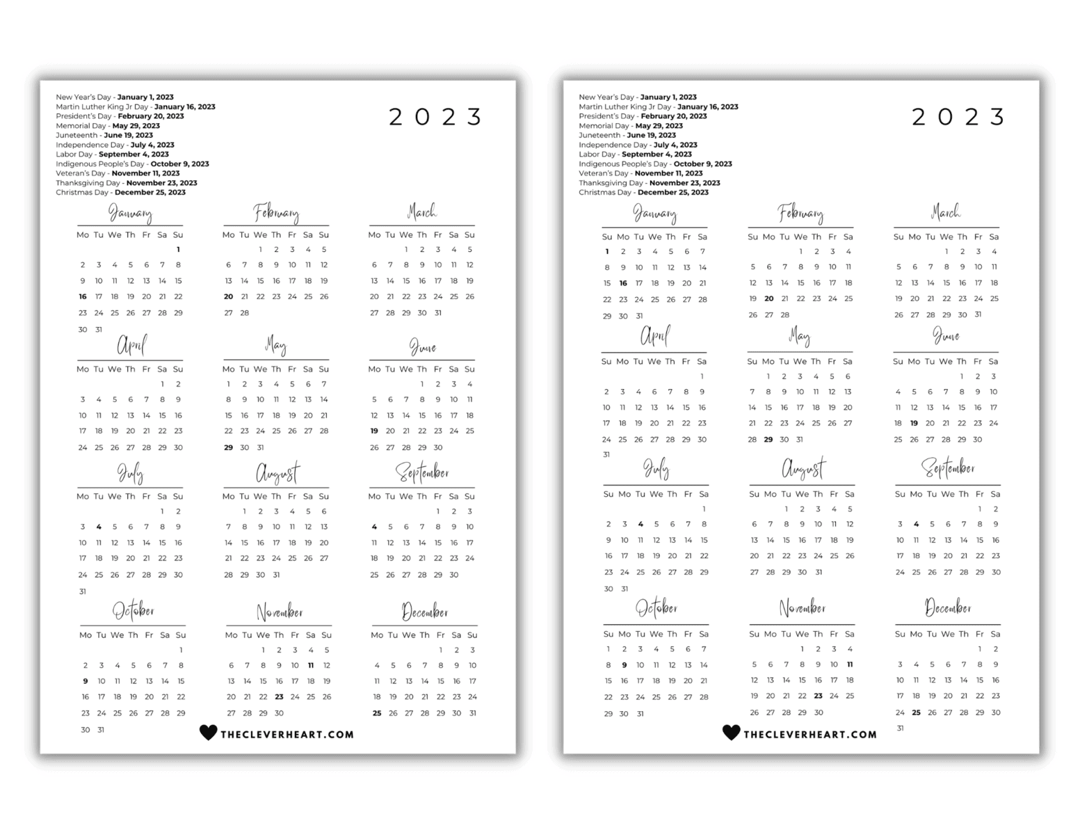 2023 Yearly Calendar Printable | Cute & Free Printable Calendars - The ...