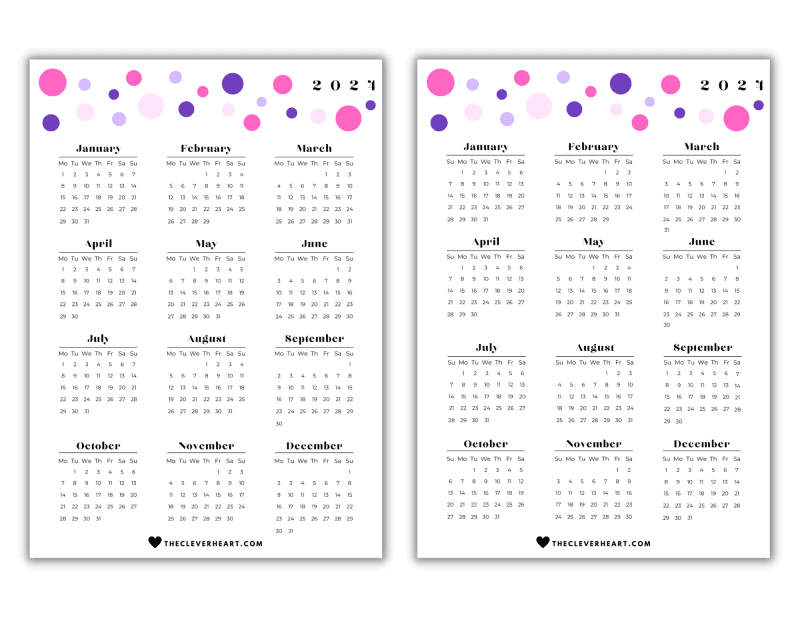 2024 Yearly Calendar Printable Cute & Free Printable Calendars The