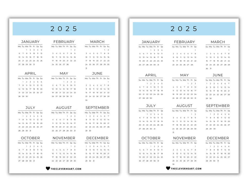 2025 Yearly Calendar Printable Free & Cute Printable Calendars The