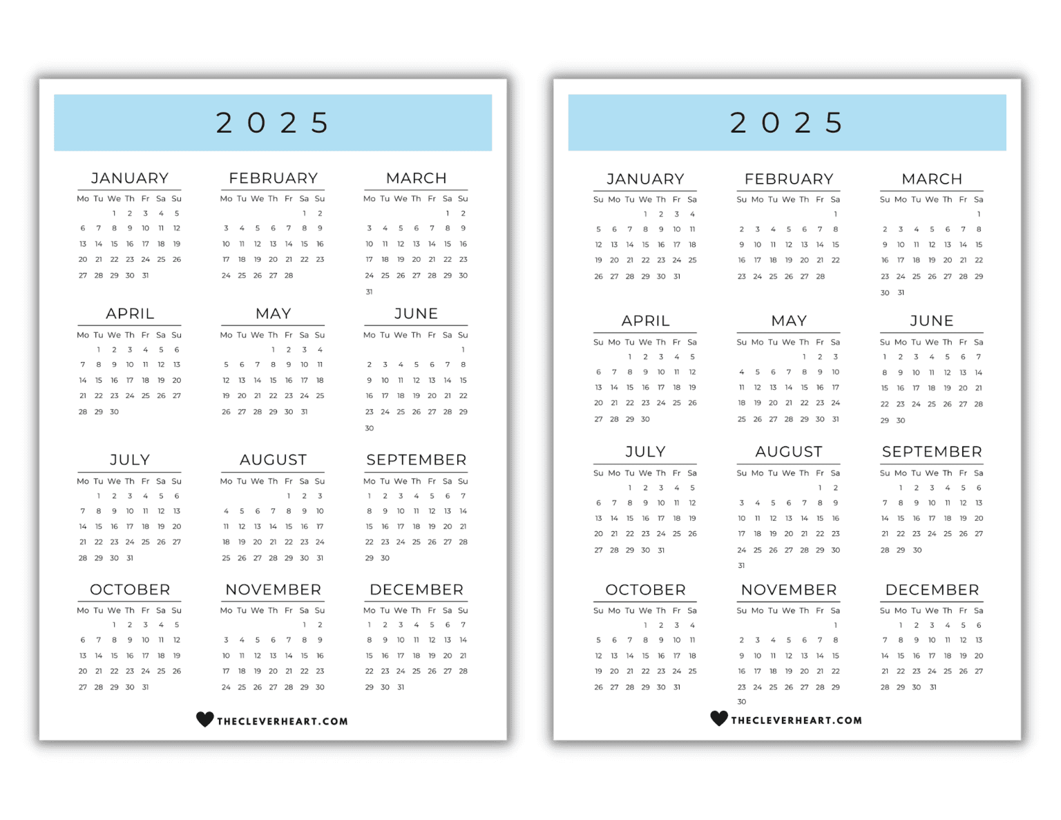 2025 Yearly Calendar Printable Free & Cute Printable Calendars The