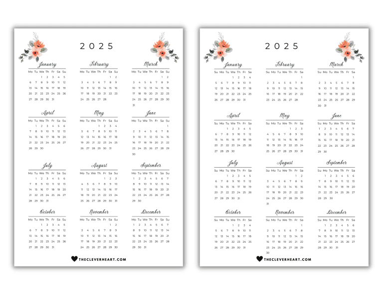 2025 Yearly Calendar Printable Free & Cute Printable Calendars The