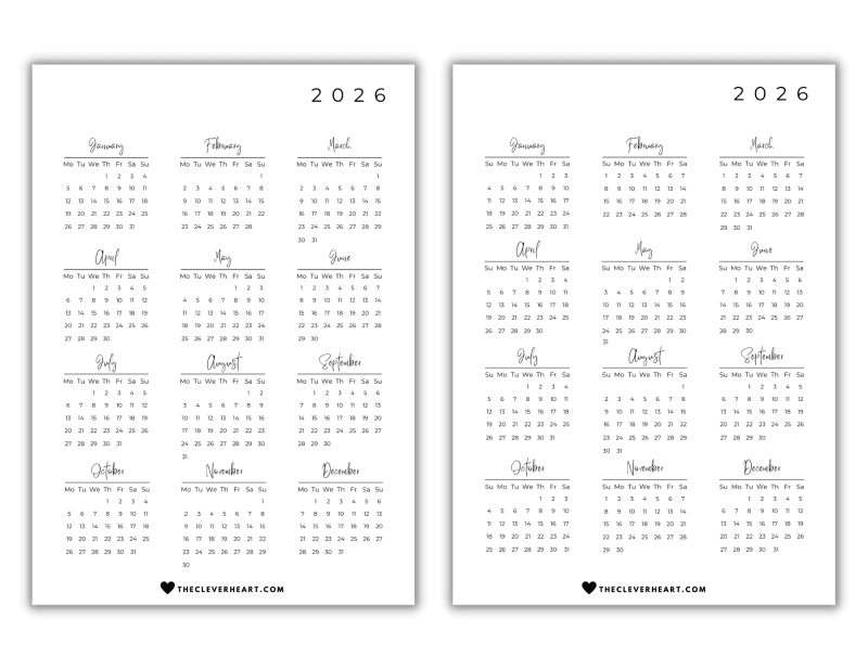 2026 Yearly Calendar Printable | Cute & Free Printable Calendars - The ...