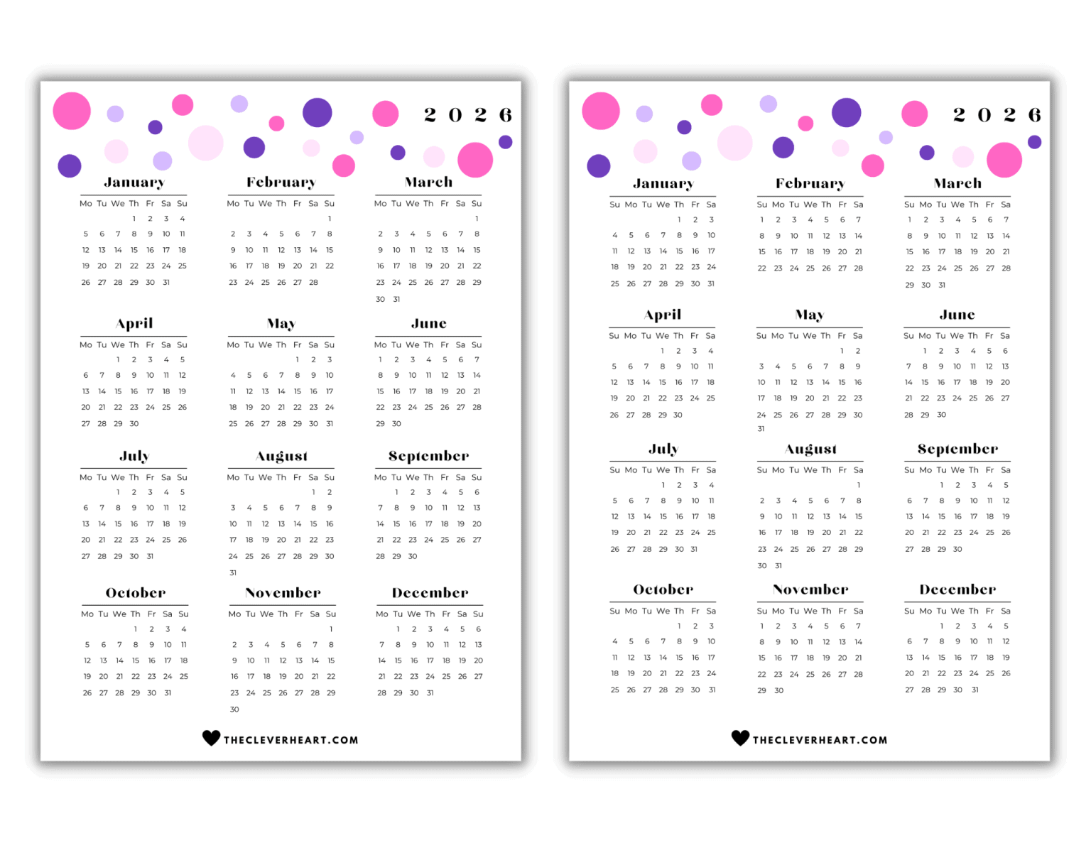 2026 Yearly Calendar Printable Cute & Free Printable Calendars The