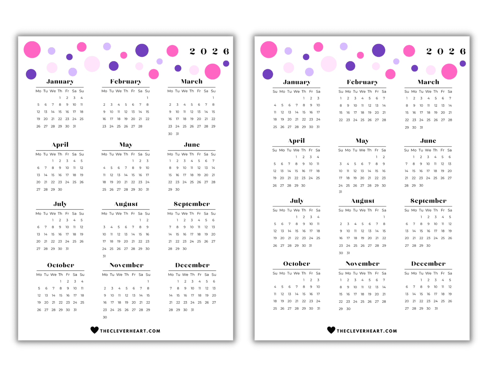 2026 Yearly Calendar Printable Cute & Free Printable Calendars The