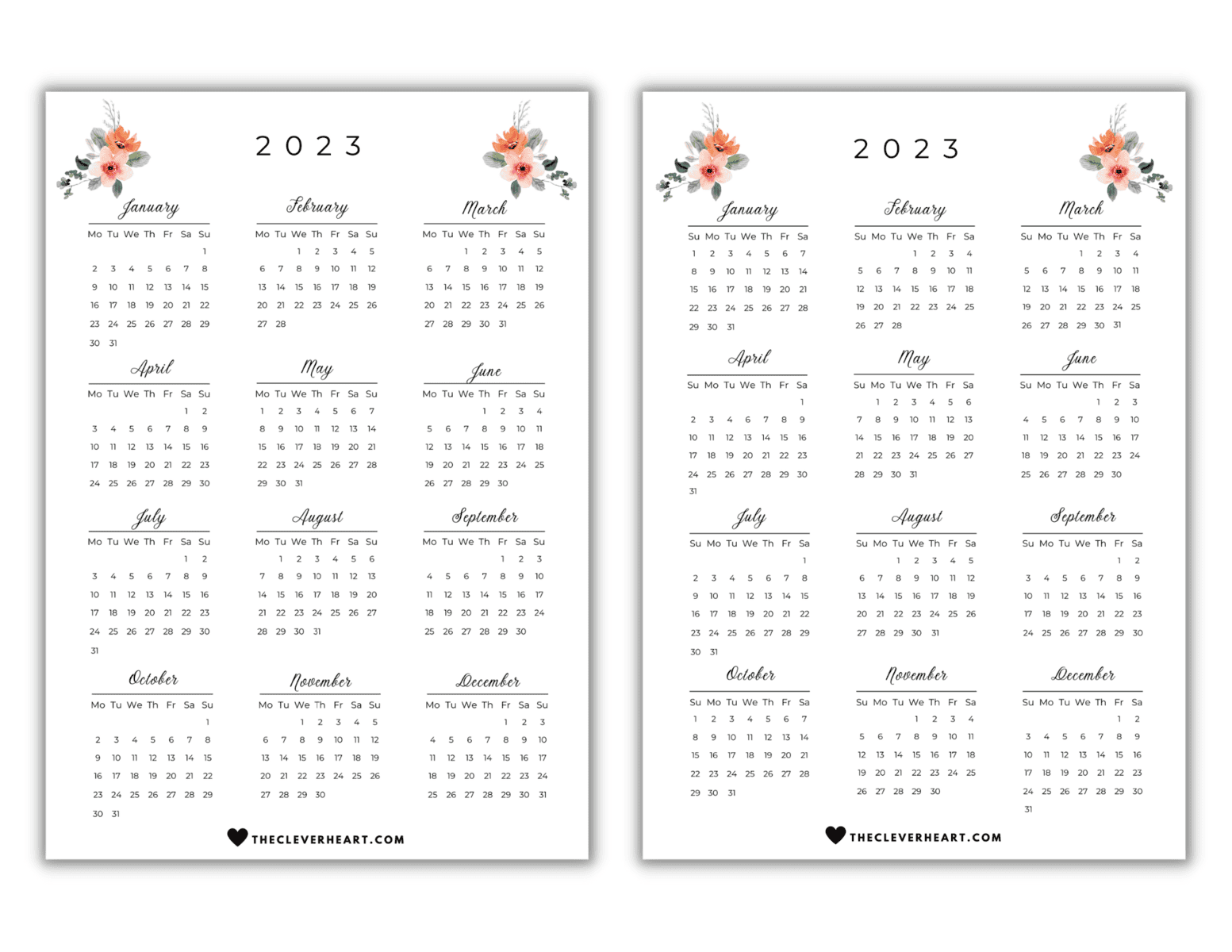 2023 Yearly Calendar Printable | Cute & Free Printable Calendars - The