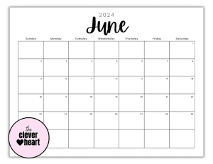 June 2024 Printable Calendar (Free Printable Calendars) - The Clever Heart