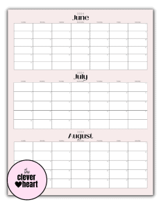 June July August 2024 Calendar (free Printable) - The Clever Heart