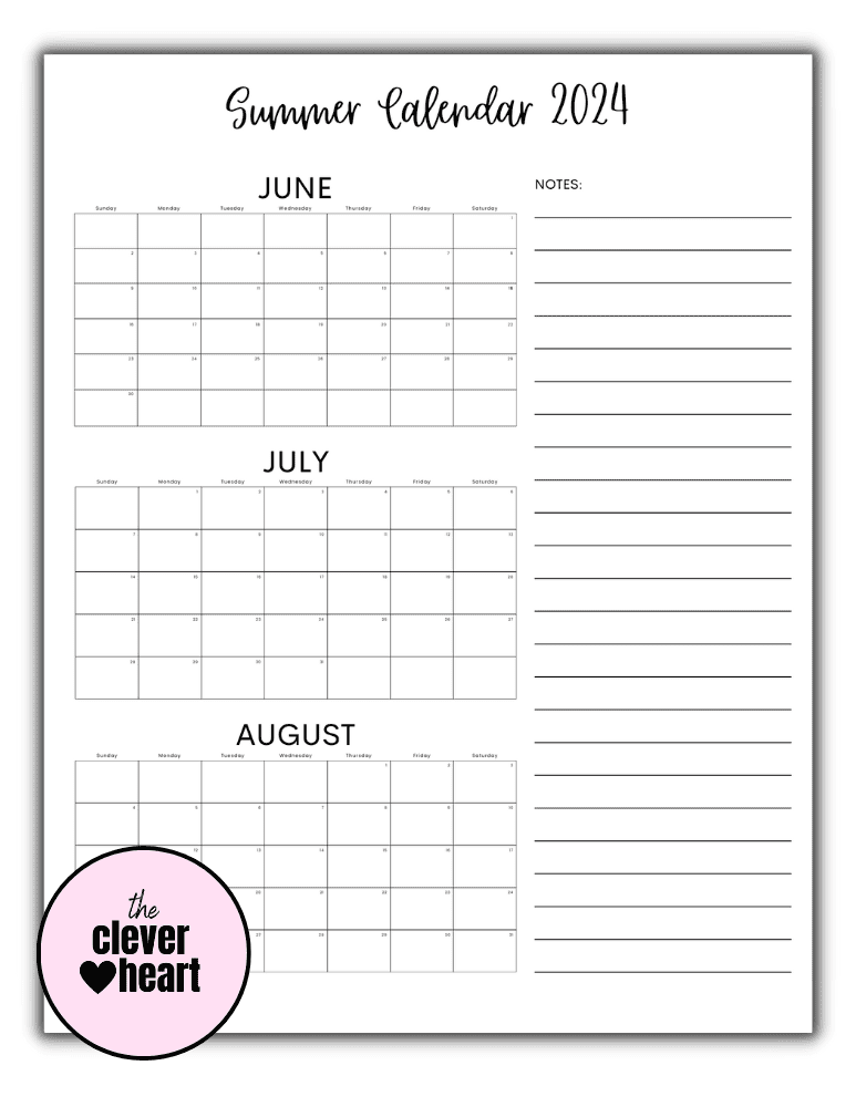 june july august calendar printable 2024 summer