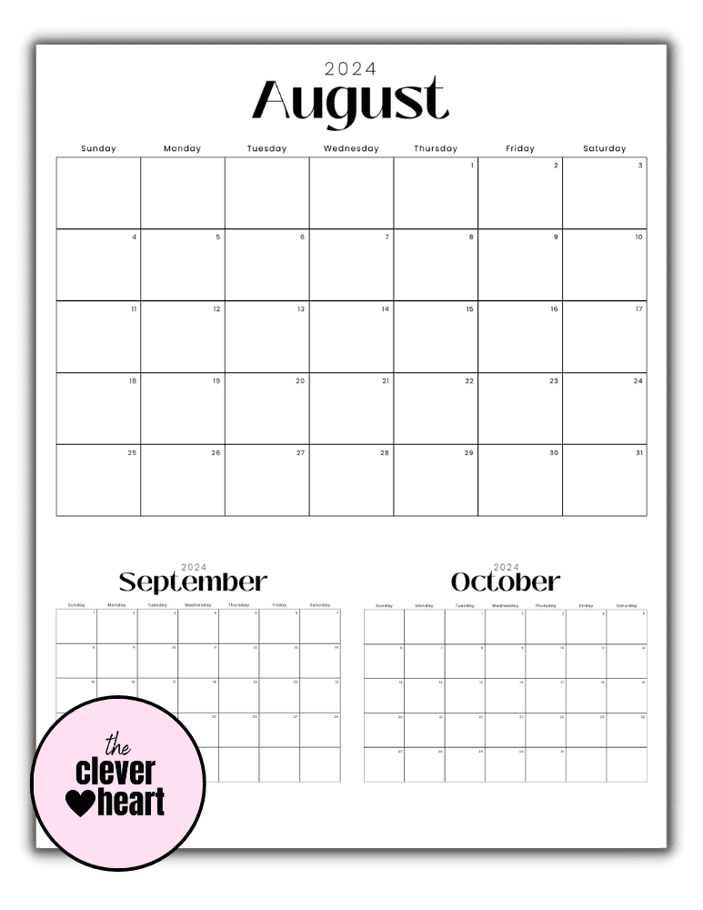 august september october printable calendar 2024