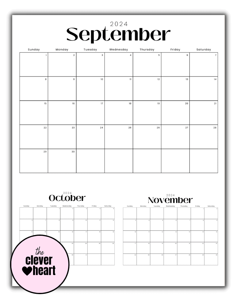 september october november printable calendar 2024