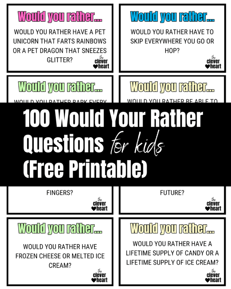 100 Funny Would You Rather Questions for Kids (Free Printable) - The ...