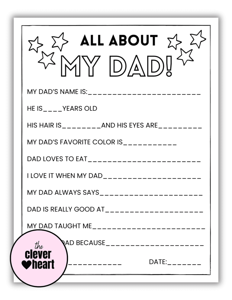 Free "All About My Dad" Printable The Clever Heart