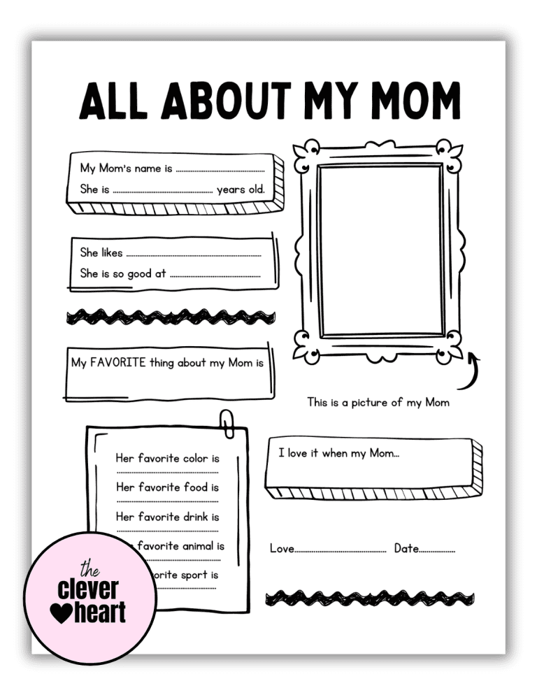 All About My Mom 3 Free Printables The Clever Heart