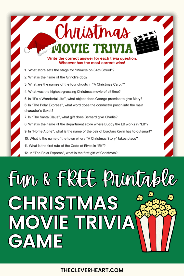 Free Christmas Movie Trivia Printable for Holiday Fun The Clever Heart