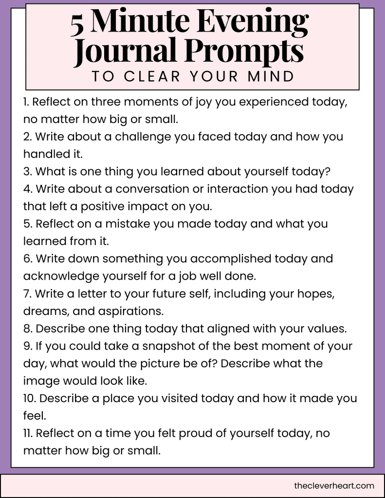 5 minute evening journal prompts to clear your mind