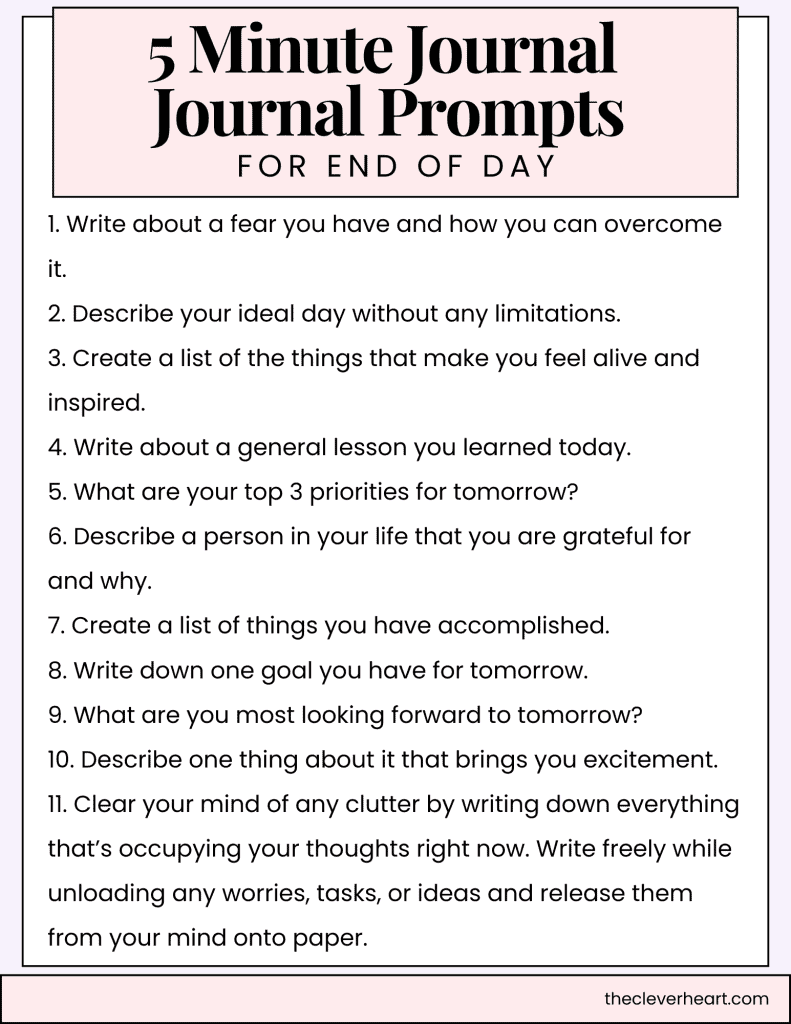 5 minute journal prompts for end of day