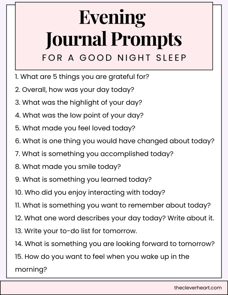 evening journal prompts for a good night sleep
